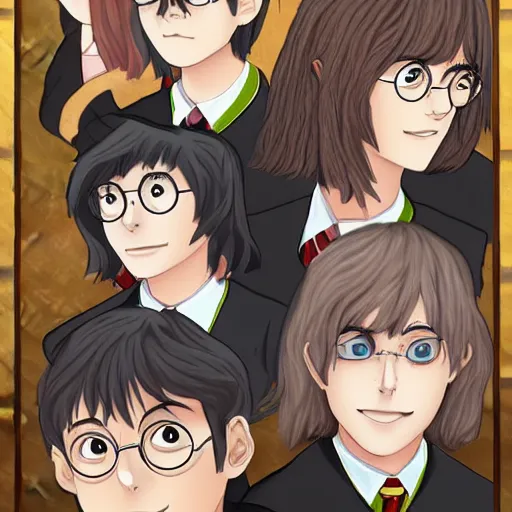 Image similar to portrait of harry potter in anime style, highly detailed, centered, solid color background, digital painting