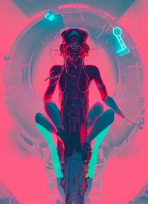 Image similar to character design, cyberpunk nezha resurrected in mechanical lotus, concert poster retro, conrad roset, greg rutkowski, flume cover art