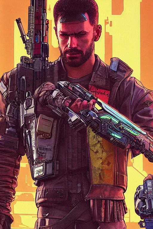 Image similar to vernon. Deadly blackops mercenary. cyberpunk 2077. Blade Runner 2049. concept art by James Gurney and Mœbius.