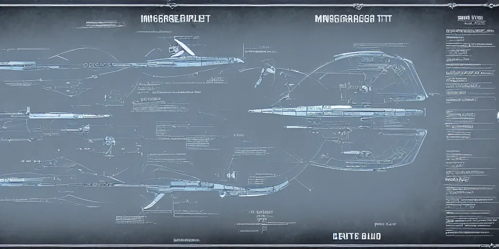 Image similar to detailed infographic blueprint of a messenger spaceship in the style of eve online