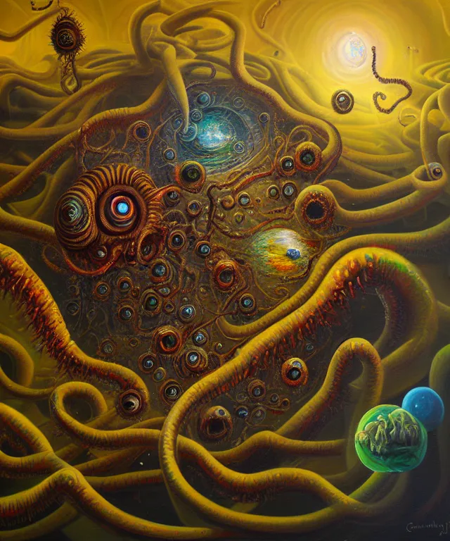 Image similar to an oil on canvas painting, polycount, surrealism, surrealist, lovecraftian, cosmic horror, high detail