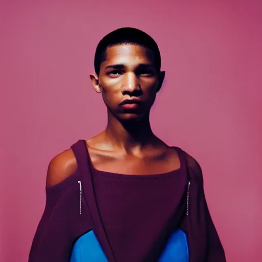 Image similar to realistic photoshooting for a new balenciaga lookbook, vhs colour photography, portrait of a beautiful woman, in style of Tyler Mitchell, 35mm,