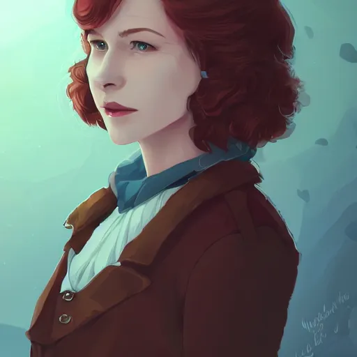 Image similar to portrait of claire fraser from outlander, scottish highlands landscape, ambient lighting, 4k, anime key visual, lois van baarle, ilya kuvshinov, rossdraws, artstation