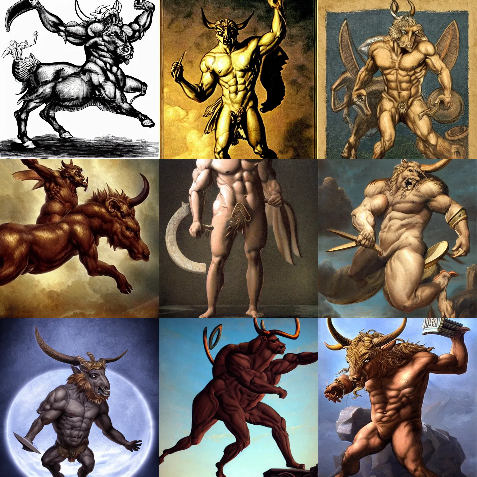 Prompt: Greek mythological creature Minotaur