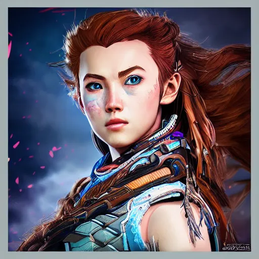 Image similar to aloy from horizon zero dawn in the style of artgerm, wlop, digital art, close-up, insanly detailed