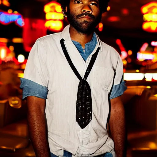 Prompt: Childish Gambino, Las vegas casino background, celebrity photography