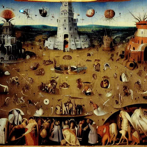 Prompt: fall of roma by hieronymus bosch