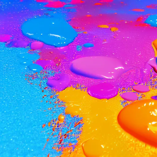 Prompt: colorful blobs of paint liquid floating, splashing, mixing, 3 d octane render, 8 k