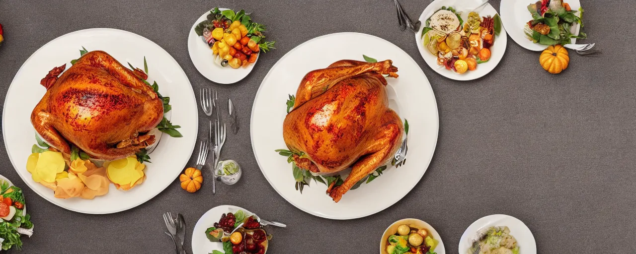 Prompt: Thanksgiving Serving Plate in five-star restaurant. Promotional Advertisement Photo.