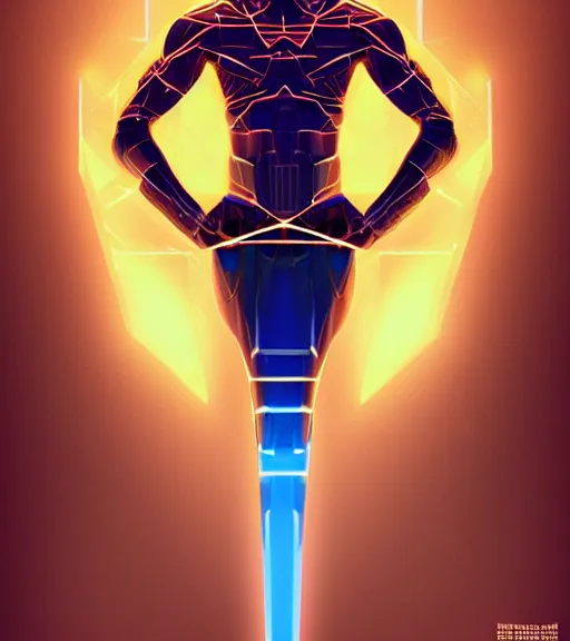 Image similar to symmetry!! egyptian prince of technology, solid cube of light, hard edges, product render retro - futuristic poster scifi, lasers and neon circuits, brown skin man egyptian prince, intricate, elegant, highly detailed, digital painting, artstation, concept art, smooth, sharp focus, illustration, dreamlike, art by artgerm