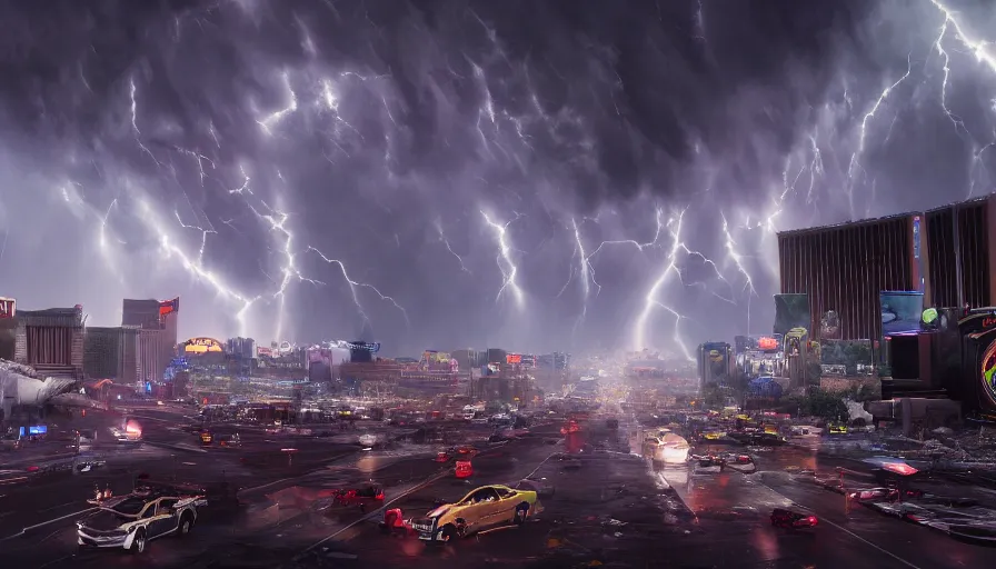 Image similar to tornado destroy las vegas during storm, day, hyperdetailed, artstation, cgsociety, 8 k