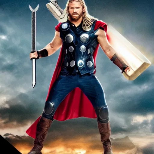 Image similar to thor holding Mjolnir Axe