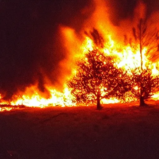 “photo of a single burning oak tree engulfed in flames | Stable Diffusion