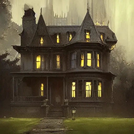 Prompt: exterior of haunted victorian house, horror by greg rutkowski