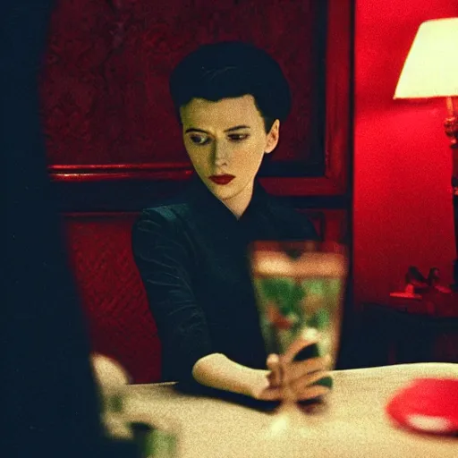 Image similar to intimate movie still of scarlett johansson in wong kar wai in the mood for love