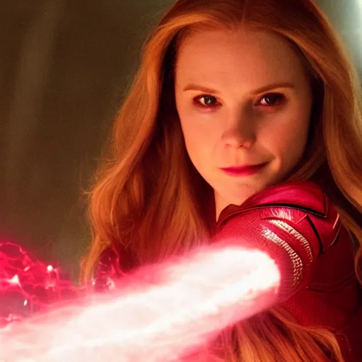 Image similar to Erin Moriarty as Wanda, Wanda Vision, Scarlet Witch, Cinema, 4K, Marvel Universe