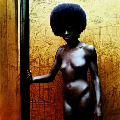 Image similar to afro woman on ball room, by nan goldin, 7 0 s, queer community, photograph