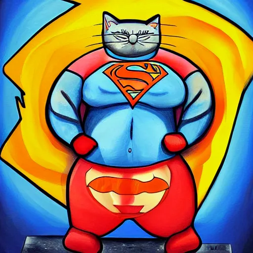 Image similar to fat cat superhero, detailed painting