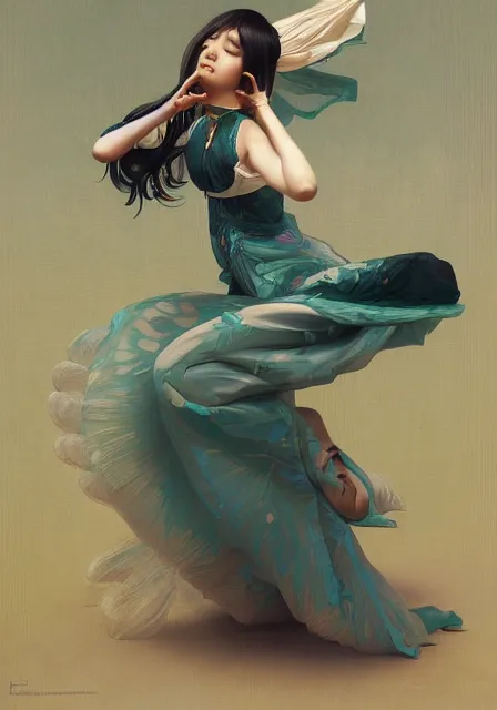 Image similar to hatsune miku, dance, intricate, elegant, highly detailed, digital painting, artstation, concept art, smooth, sharp focus, illustration, art by artgerm and greg rutkowski and alphonse mucha and william - adolphe bouguereau