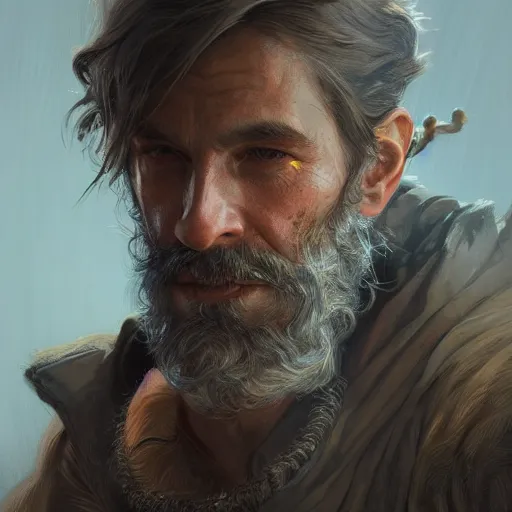 Prompt: portrait of a rugged thief, D&D, fantasy, intricate, elegant, highly detailed, digital painting, artstation, concept art, smooth, sharp focus, illustration, art by artgerm and greg rutkowski and alphonse mucha