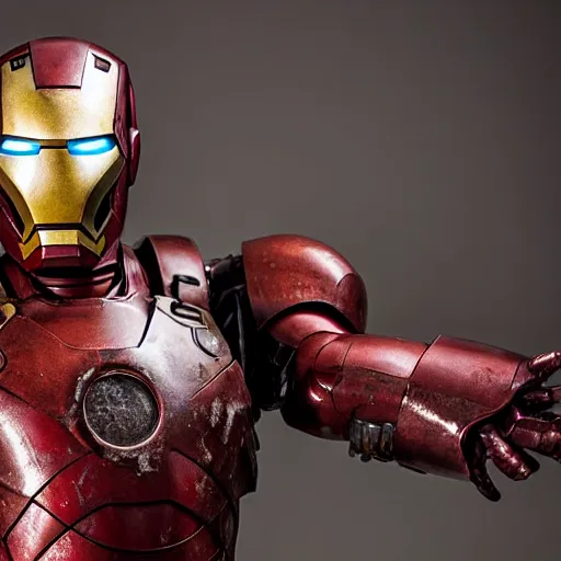 Image similar to ancient rusty medieval iron man suit. studio photography