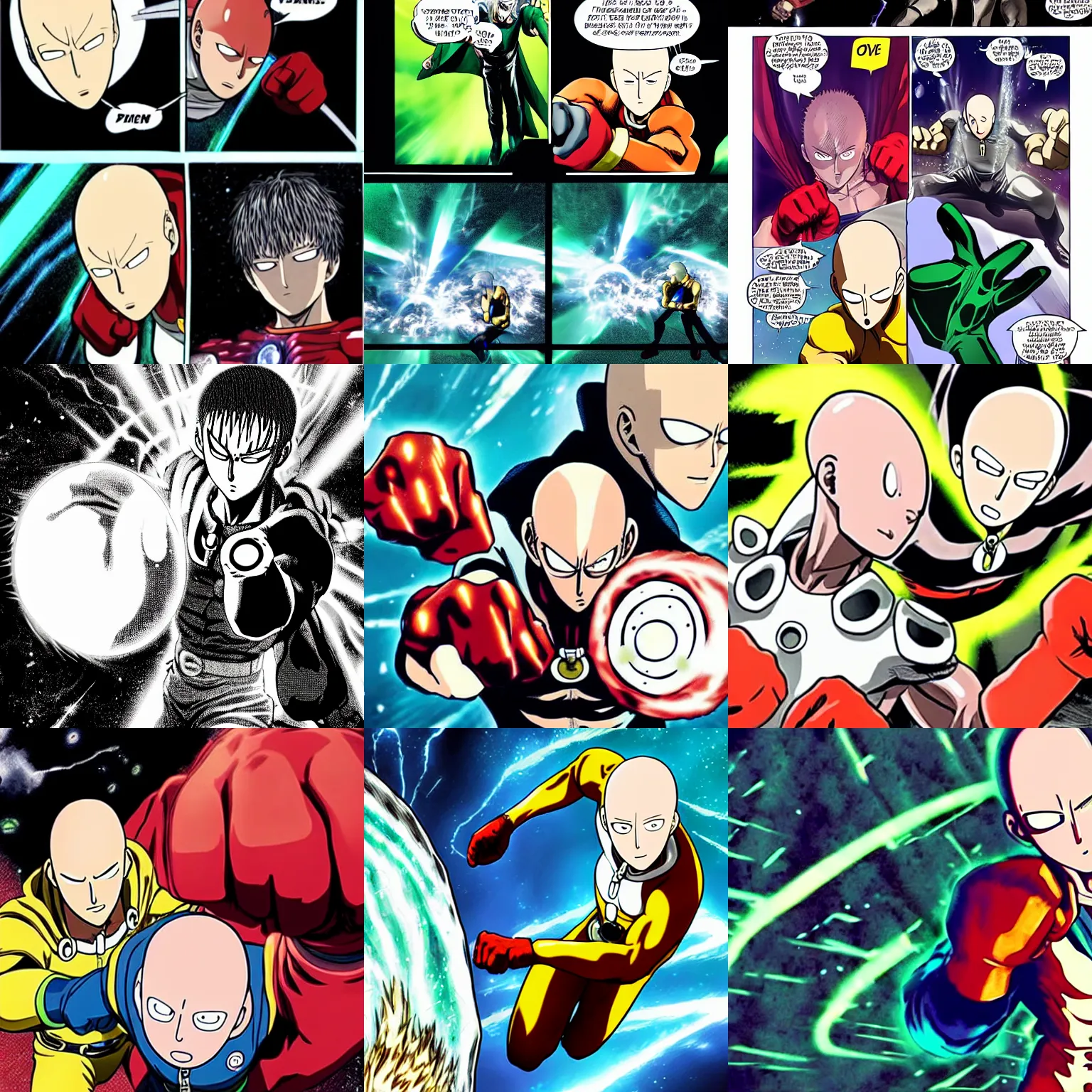 Prompt: one-punch man punching a hole through time and space