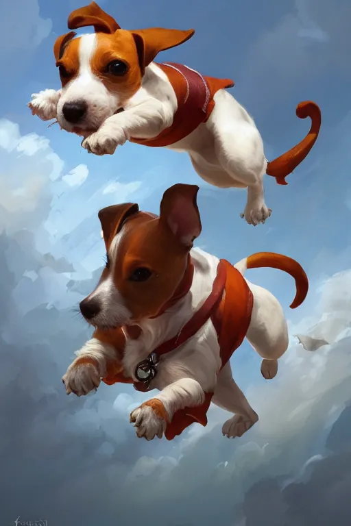 Prompt: adorable jack russel terrier jumping over a small house, fantasy art, artstation character design contest winner, trending on cgsociety, concept art, speedpaint, beautiful digital art, jesper ejsing, james jean, justin gerard, fenghua zhong, makoto shinkai, highly detailed