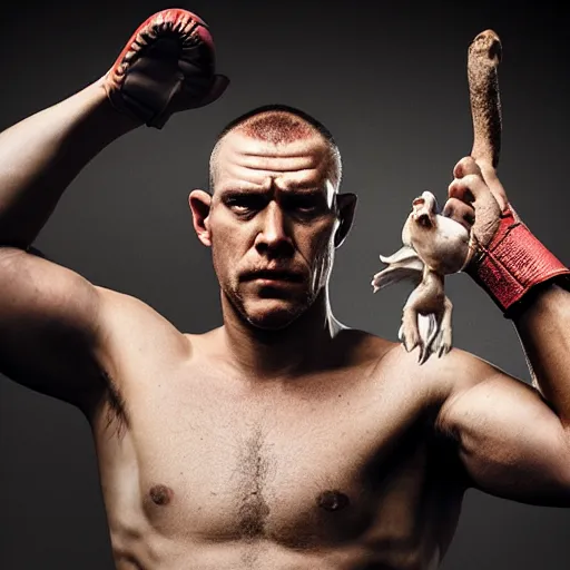 Prompt: Live Action Still Man With Pig Head As Boxer with his hands raised in victory, real life, hyperrealistic, ultra realistic, realistic, highly detailed, epic, HD quality, 8k resolution, body and headshot, film still,Exquisite detail, post-processing, masterpiece, Cinematic Lighting, Unreal Engine, 8k, HD