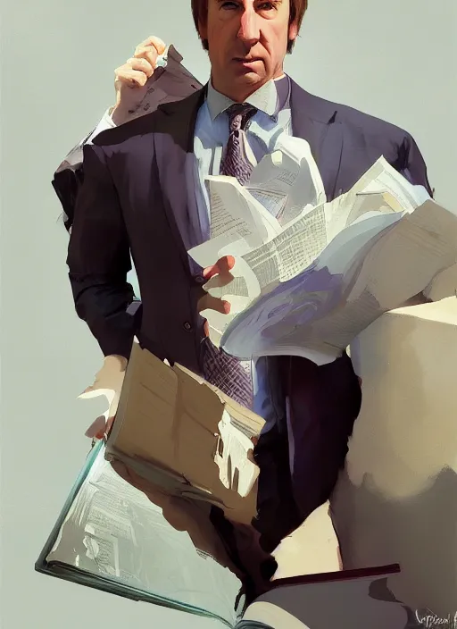 Image similar to portrait of saul goodman, portrait of saul goodman, portrait of saul goodman, lawyer clothing, painting by sargent and leyendecker, asymmetrical, intricate, elegant, matte painting, illustration,, by rhads, by greg rutkowski, by greg tocchini, by james gilleard, by joe fenton