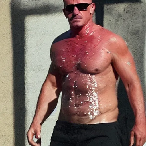 Prompt: dominic purcell covered in sweat, looking amazing