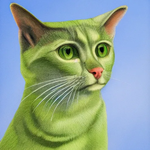 Prompt: portrait of green cat on a skyscraper, photorealistic