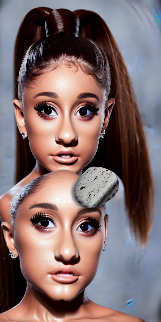 Image similar to professional photo shot of a ariana grande made of clay, rocks in the background, surrounded by of fog, grimy, gritty, trending on artstation, award winning, close shot, by aleks labuda and barry webb