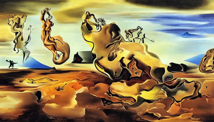 Image similar to gorgeous painting salvador dali premonition of civil war oil on canvas, 8 k 1 0 8 0 p