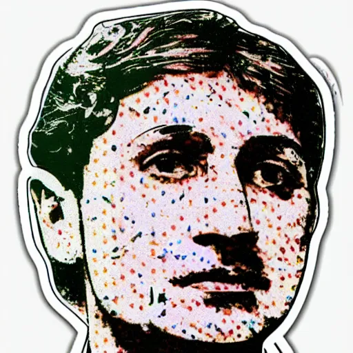 Image similar to vladimir zelenskiy. face like in his photographs. intricate sticker design by andy warhol