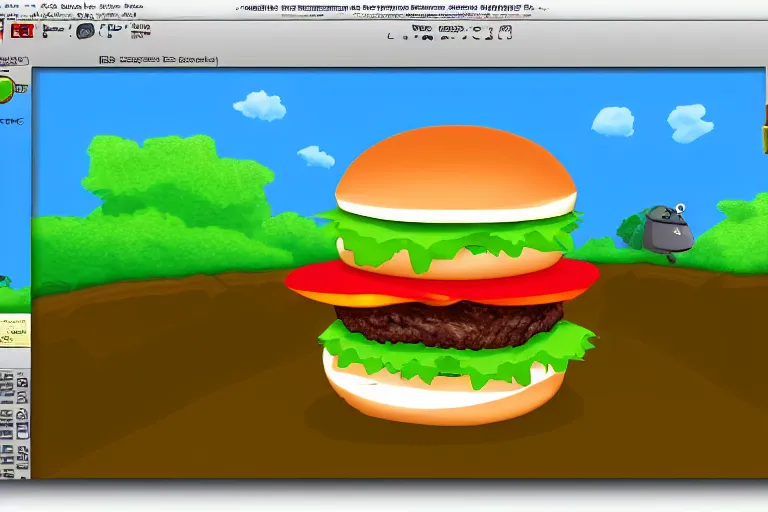 Image similar to hamburger themed gnu / linux desktop environment, linux mint, in 1 9 9 5, y 2 k cybercore, desktop screenshot