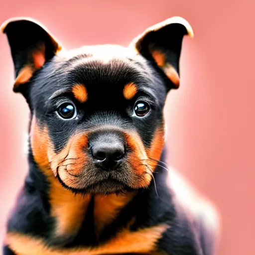 Image similar to a baby but with the face of a rottweiler