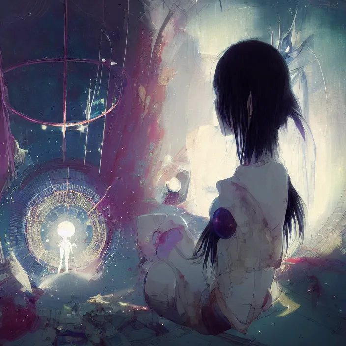 Image similar to Close up Iwakura Lain, epcot, inside a space station, eye of providence, albedo from overlord, Rei Ayanami, Tomas Sanchez, evening formal robes, digital illustration, Howl's Moving Castle, tranquil divine observer Nymph by ismail inceoglu nicola samori dragan bibin hans thoma greg rutkowski Alexandros Pyromallis Nekro Rene Margitte illustrated, official anime key media, hellscape, mind character, Environmental occlusion theme Jia, a William mans character, Artstation station female hyperdetailed with , rei ayanami