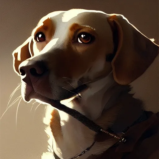 Image similar to a dog working in computational linguistics, art by greg rutkowski, intricate, elegant, highly detailed, smooth, sharp focus, artstation