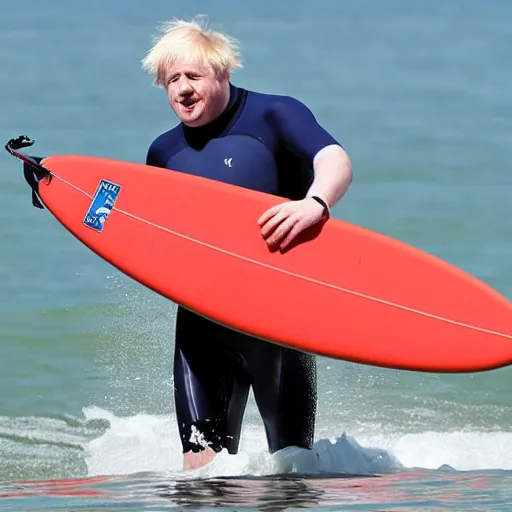 Prompt: Boris Johnson surfing on a sunny day