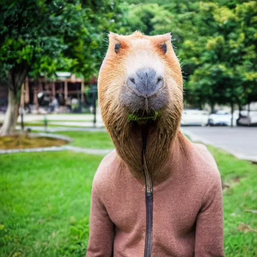 Image similar to capybara head, a man wearing a suit capybara head