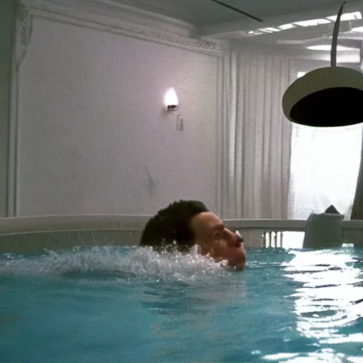 Prompt: black hole whirlpool sucking in a living room, still from an episode of the sopranos, trapeze