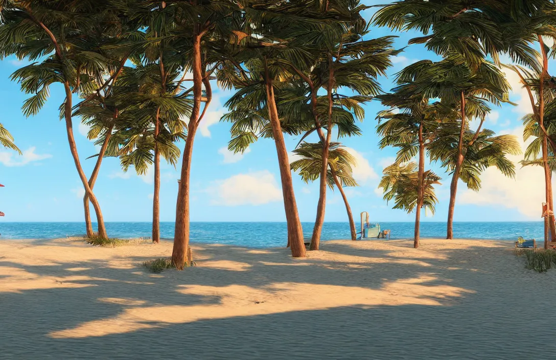 Image similar to on the beach by the sea, afternoon, very real, unreal engine rendering