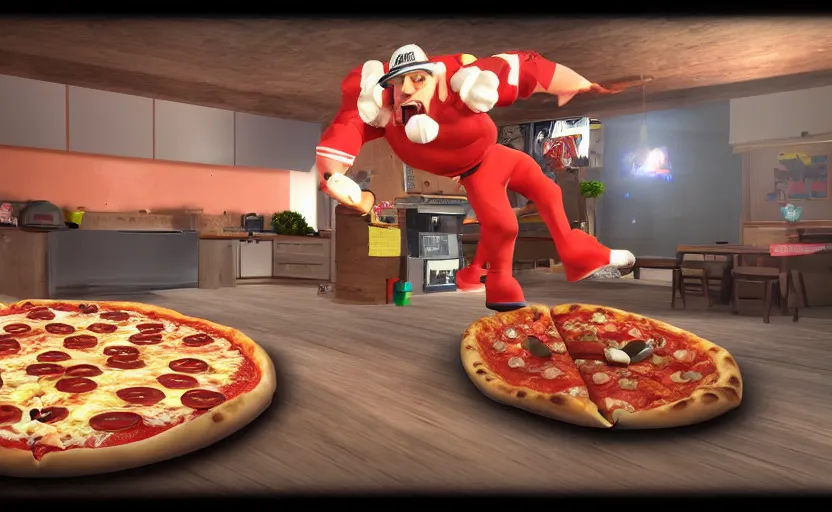 Prompt: fpv pov video game of pizza delivery guy pizza in hand knocking on door, gameplay footage unreal engine, octane, fpv, gameplay screenshot