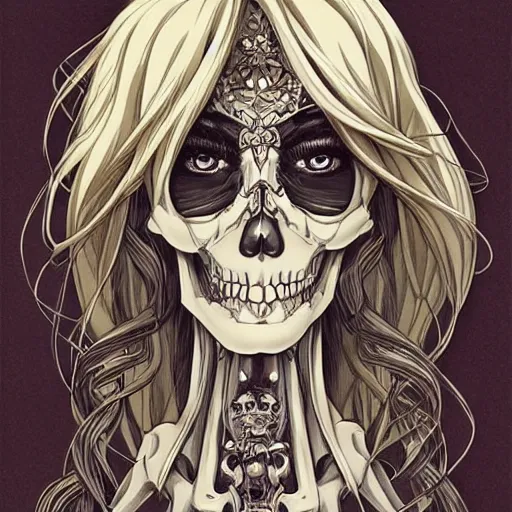 Prompt: anime manga skull portrait young woman angel disney skeleton, intricate, elegant, highly detailed, digital art, ffffound, art by JC Leyendecker and sachin teng