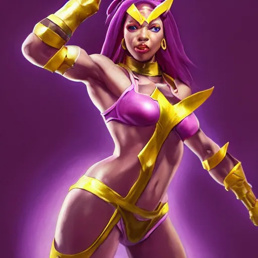 Prompt: greg manchess portrait painting of partially armored menat from street fighter as overwatch character, medium shot, asymmetrical, profile picture, organic painting, sunny day, matte painting, bold shapes, hard edges, street art, trending on artstation, by huang guangjian and gil elvgren and greg rutkowski