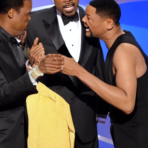 Prompt: photo of chris rock slapping will smith at the oscar's