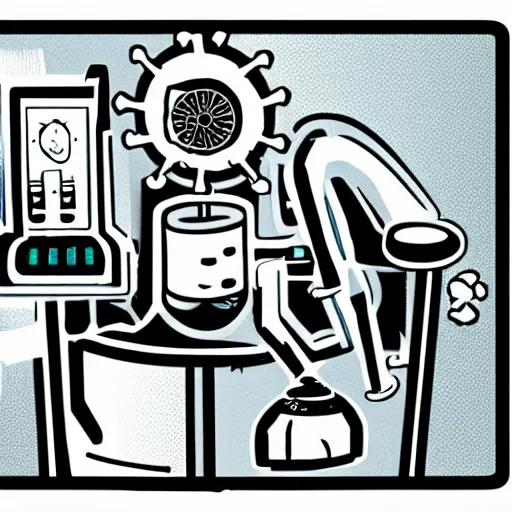 Image similar to illustration of a mad scientists machine, cartoony