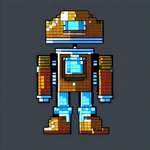 Prompt: robot knight, highly detailed pixel art, 6 4 - bit