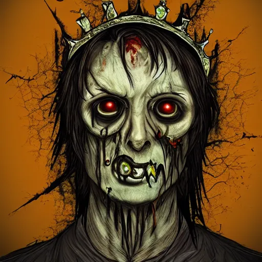 Image similar to asymmetrical zombie king portrait, fallen, decay, lost, depressed, borderline, schizophrenia