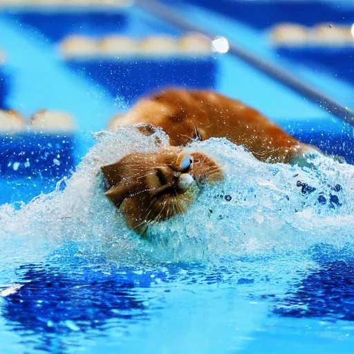 Prompt: photo of cat swimming in the 2 0 1 5 world swimming championship